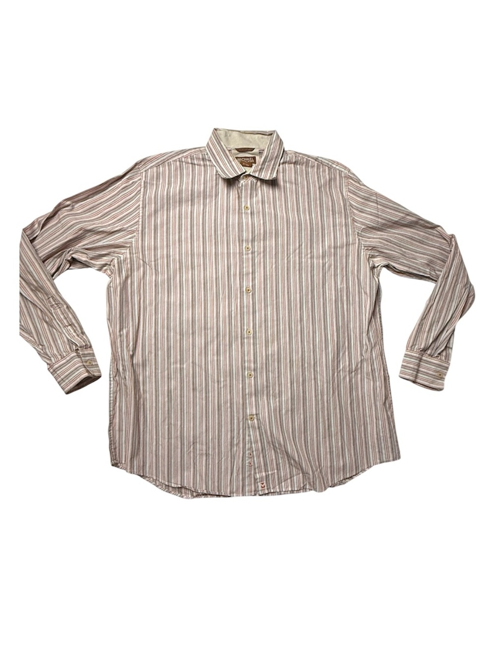 Michael Kors Striped Button-Up Shirt orange grey white mens xl